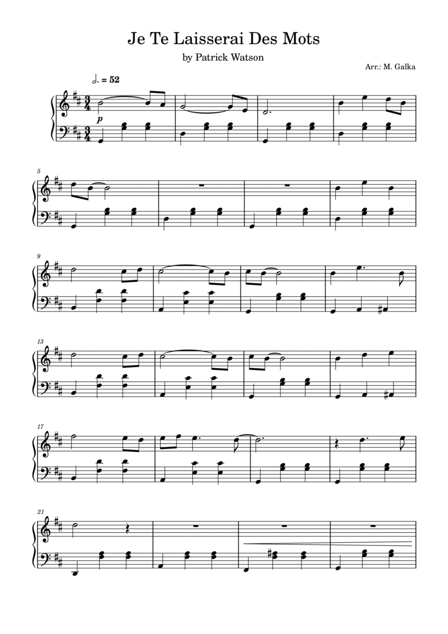Je Te Laisserai Des Mots Piano Solo scores gallery preview page 1