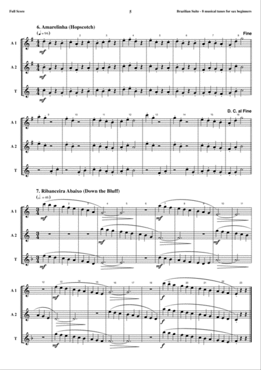 Brazilian Suite - 8 musical tunes for sax beginners (score and parts) image number null