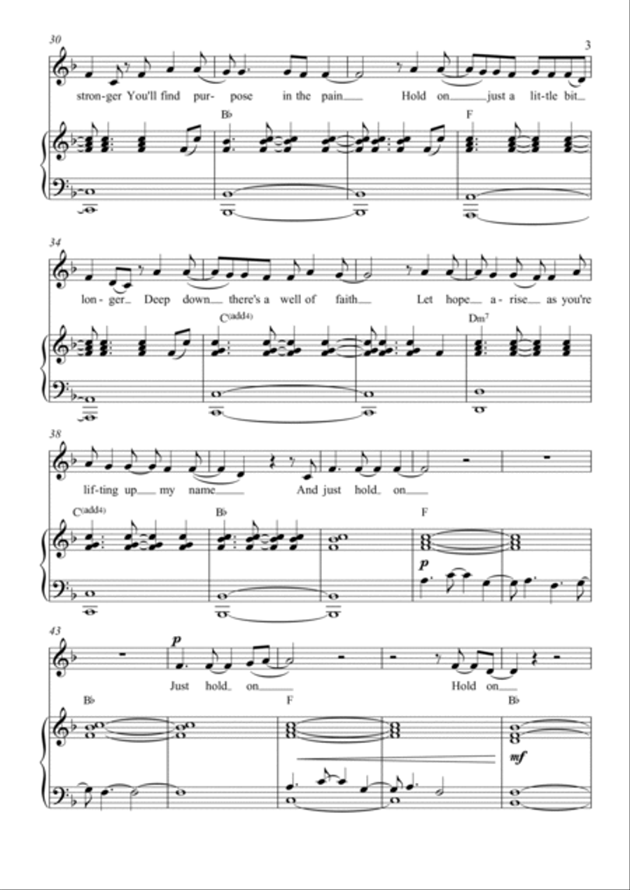 Hold On Piano, Vocal, Guitar scores gallery preview page 3
