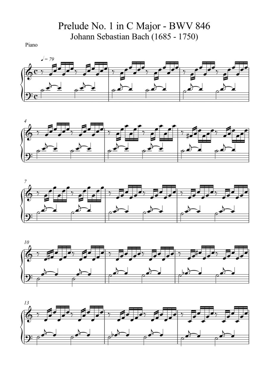 Prelude No 1 in C Major - BWV 846 - Johann Sebastian Bach (Piano) Piano Solo scores gallery preview page 1