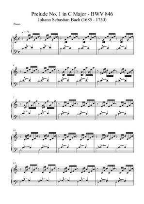 Book cover for Prelude No 1 in C Major - BWV 846 - Johann Sebastian Bach (Piano)
