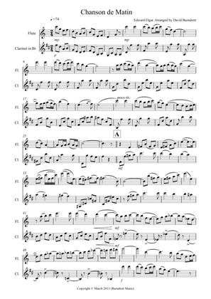 Chanson De Matin for Flute And Clarinet
