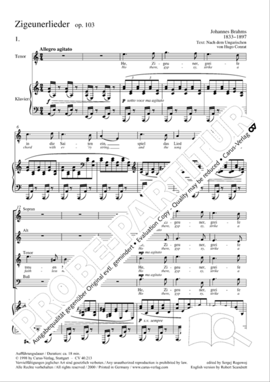 Zigeunerlieder op. 103 Choir scores gallery preview page 8
