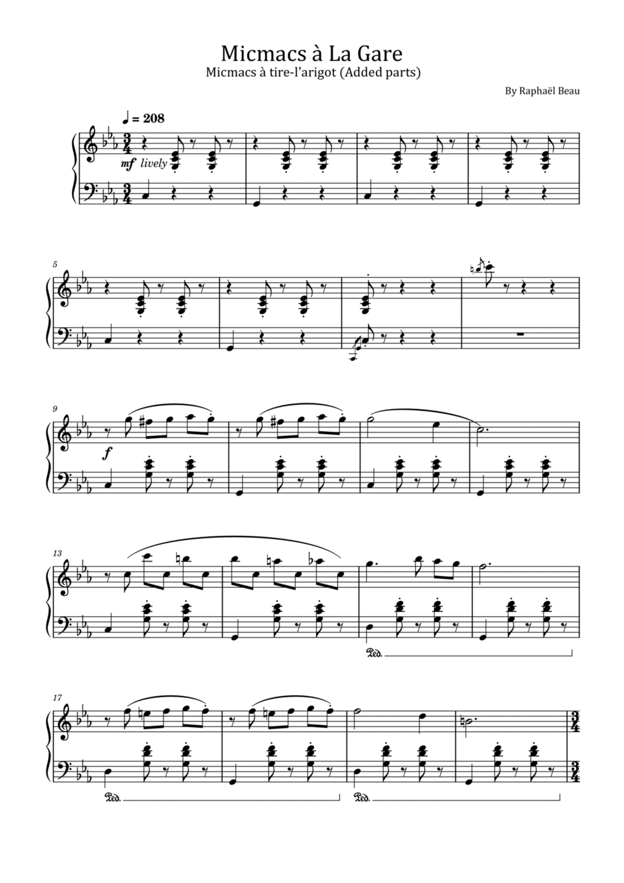 Micmacs à la Gare - Micmacs A La Gare - l'arigot (Added parts) - For Piano Solo Piano Solo scores gallery preview page 1