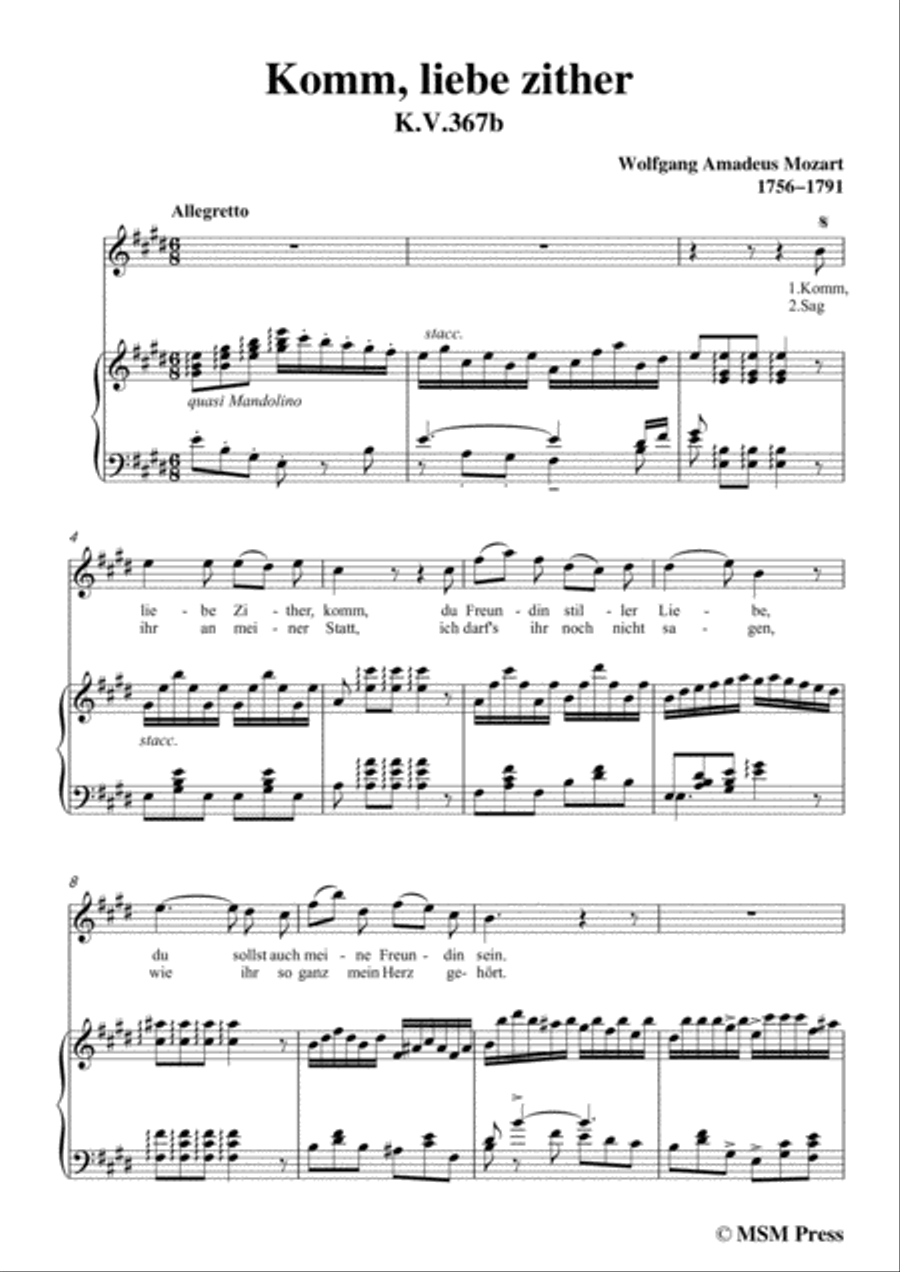 Mozart-Komm,liebe zither,in E Major,for Voice and Piano Zither scores gallery preview page 3
