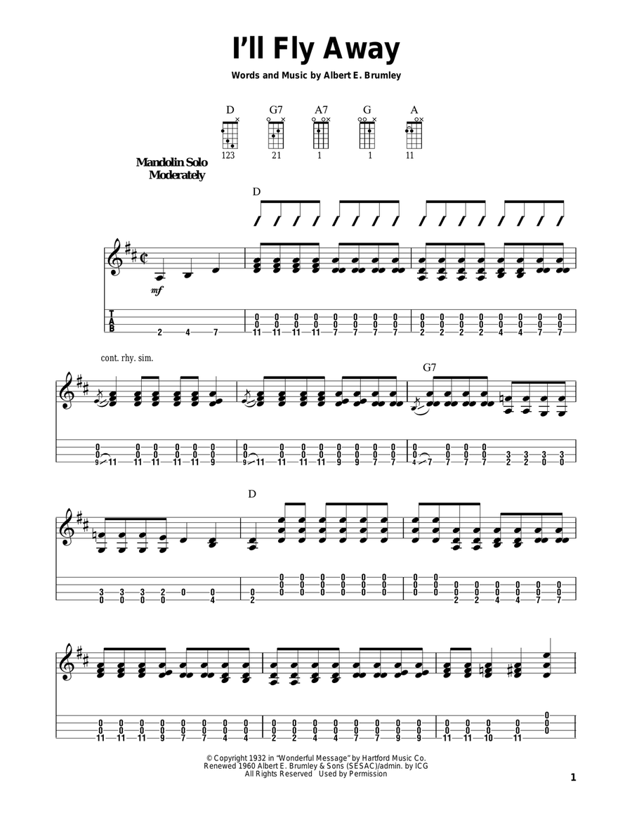 I'll Fly Away Mandolin scores gallery preview page 1