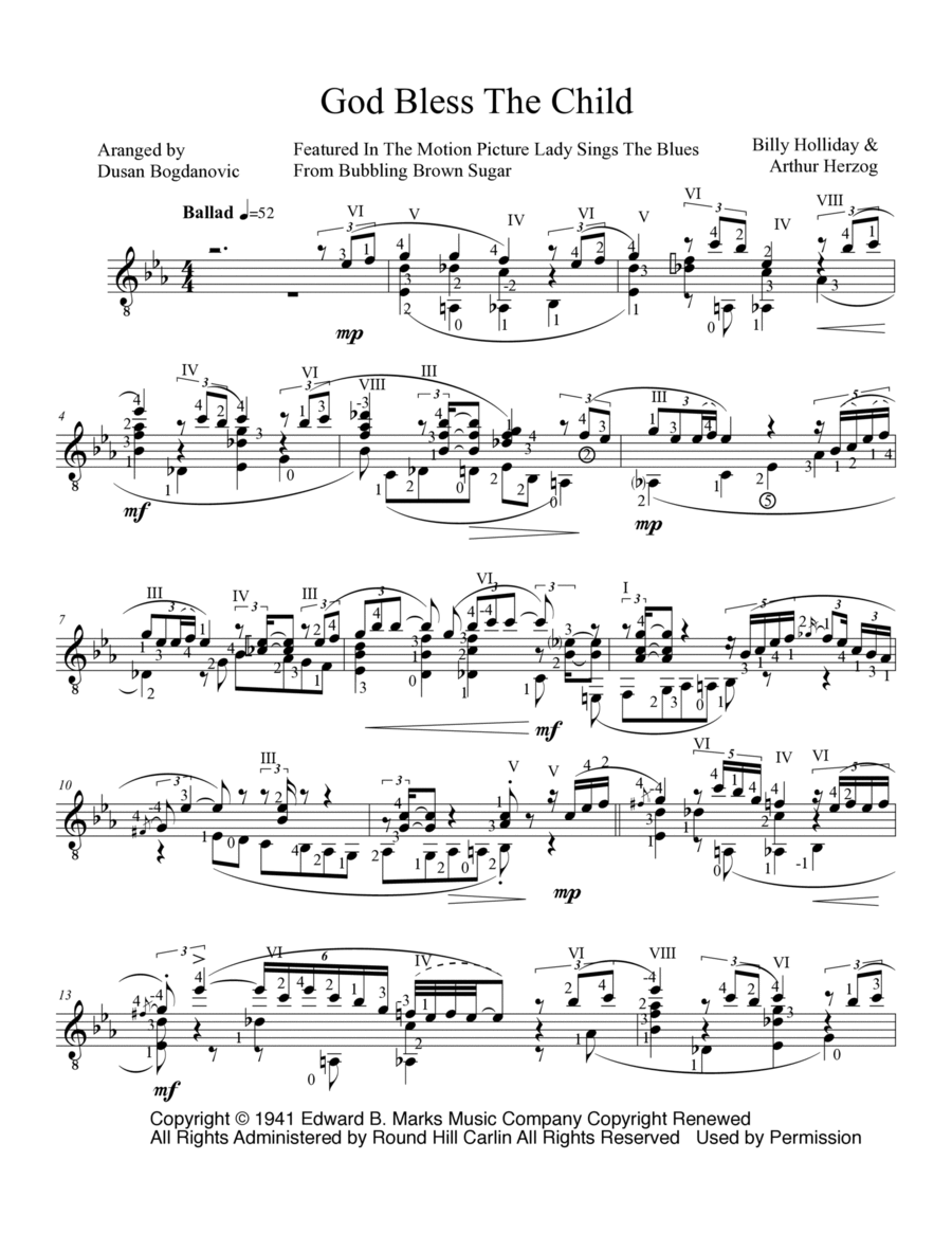 God Bless' The Child Acoustic Guitar scores gallery preview page 1