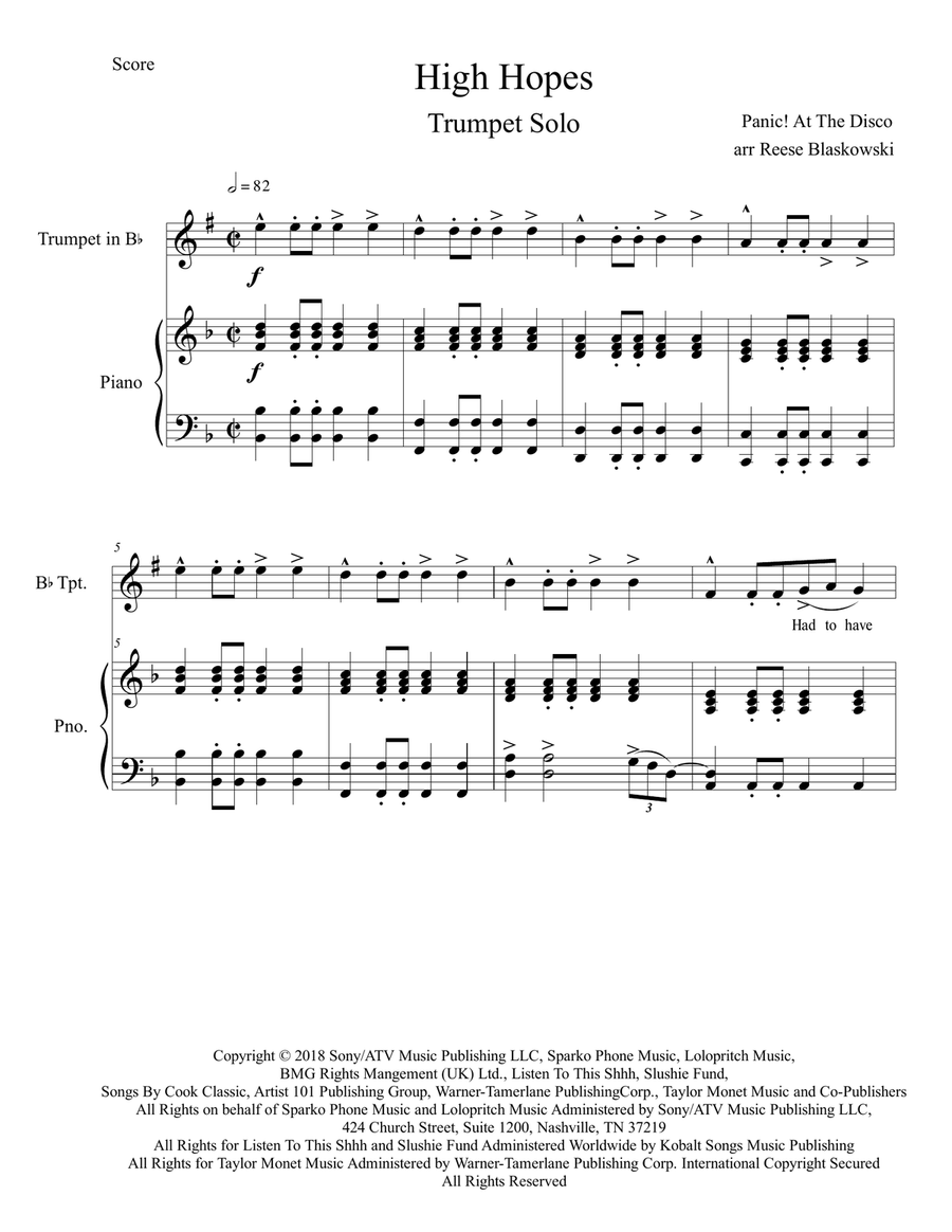 High Hopes Trumpet Solo scores gallery preview page 1