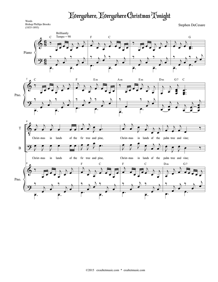 Everywhere, Everywhere Christmas Tonight (SATB Alternate) 4-Part scores gallery preview page 1