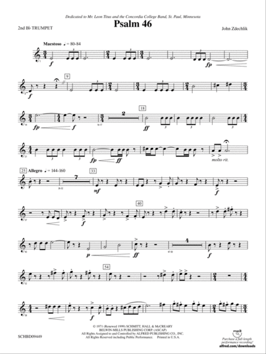 Psalm 46: 2nd B-flat Trumpet Concert Band scores gallery preview page 1
