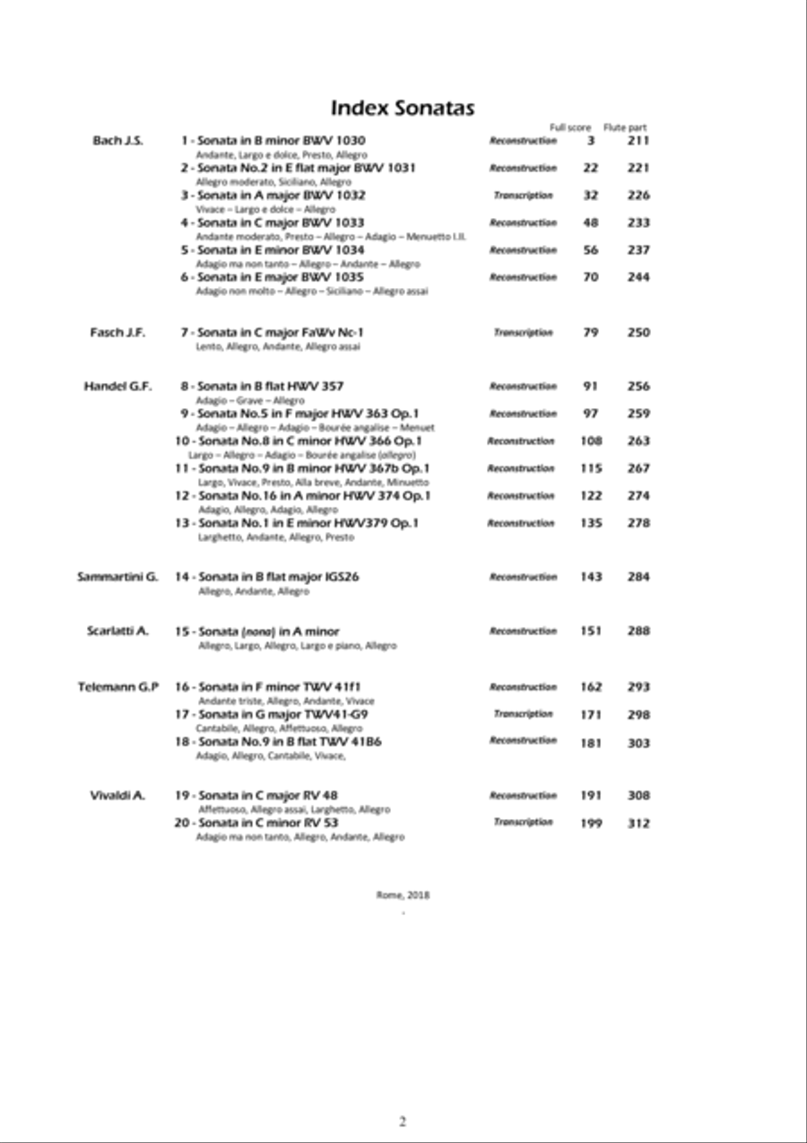 20 Flute Sonatas for Flute and Harpsichord or Piano - Scores and Part