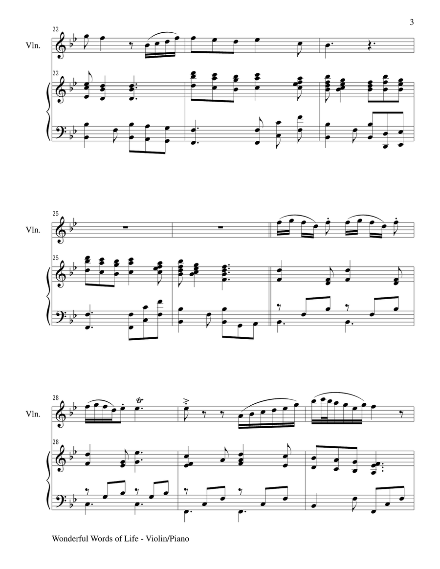 WONDERFUL WORDS OF LIFE (Duet – Violin and Piano/Score and Parts) Violin scores gallery preview page 3