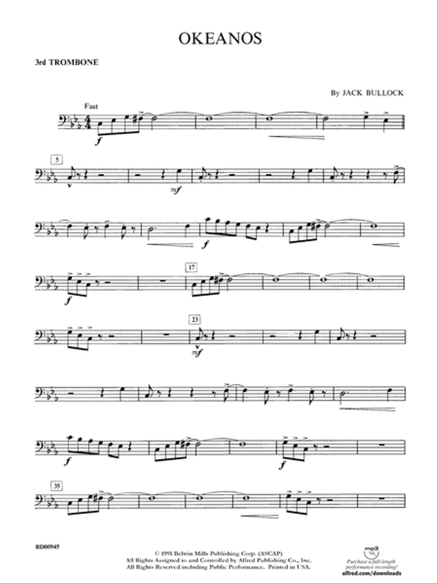 Okeanos: 3rd Trombone Okeanos: 3rd Trombone Concert Band scores gallery preview page 1