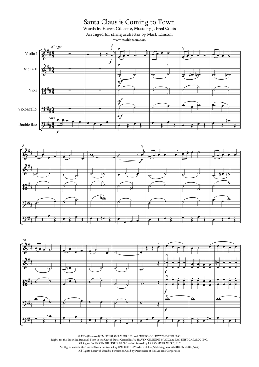 Santa Claus Is Comin' To Town String Orchestra scores gallery preview page 1