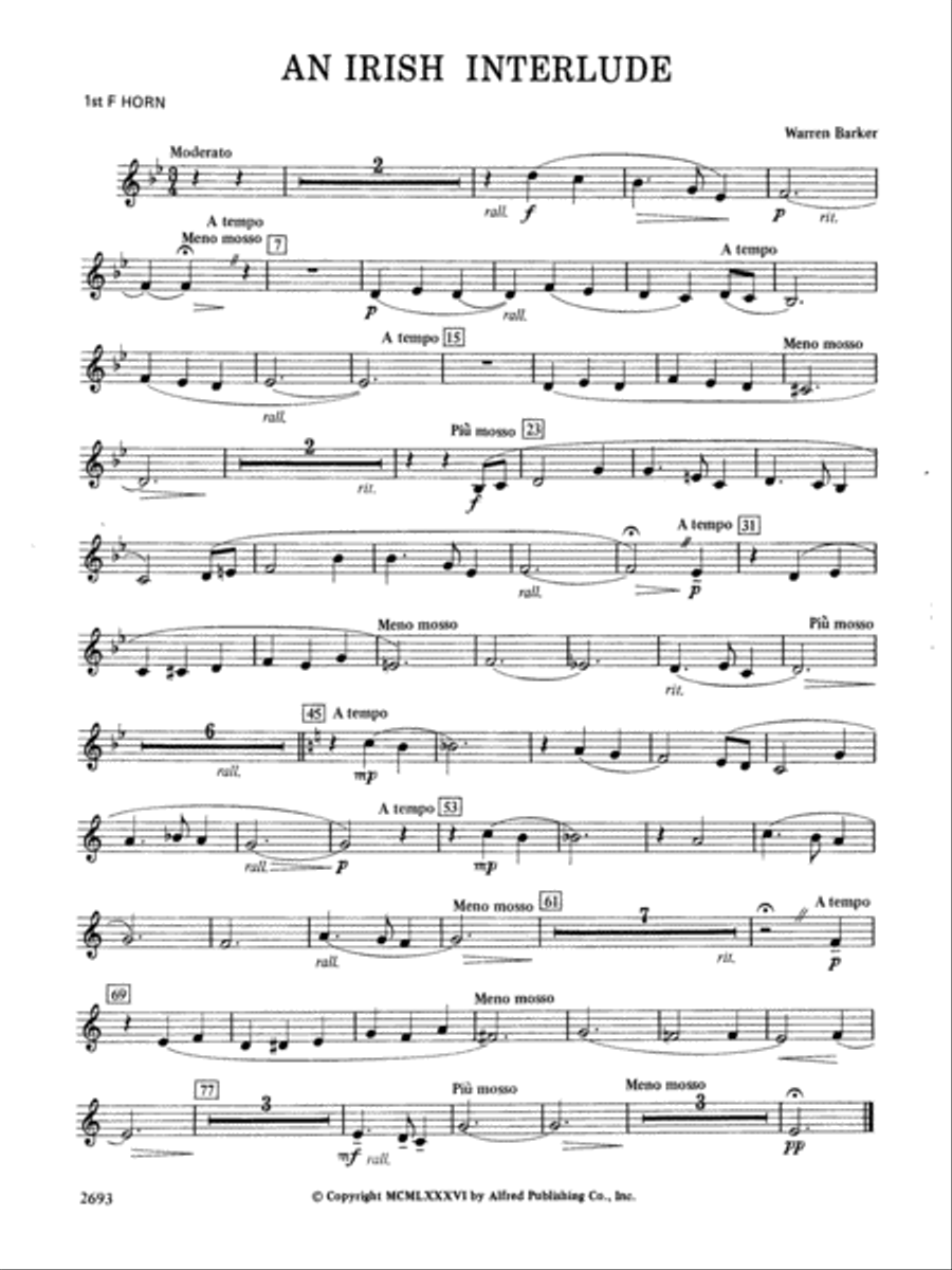 An Irish Interlude: 1st F Horn Concert Band scores gallery preview page 1