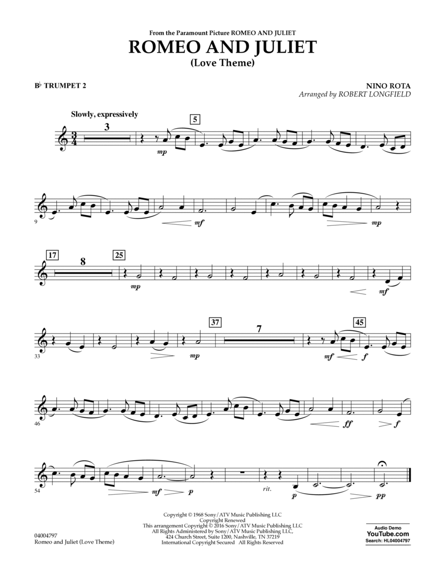 Romeo and Juliet (Love Theme) - Bb Trumpet 2 Concert Band scores gallery preview page 1