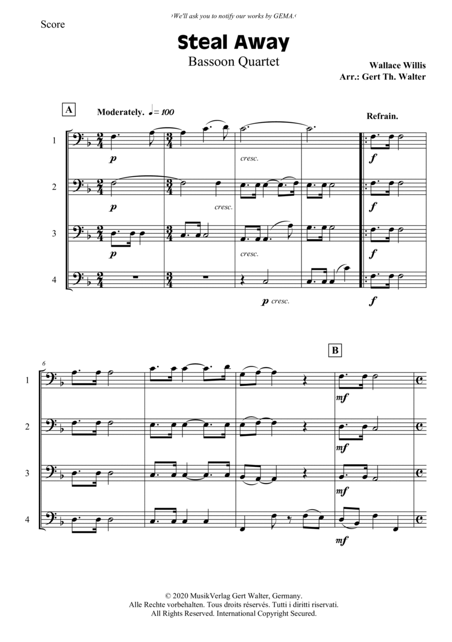 Steal Away Woodwind Quartet scores gallery preview page 1