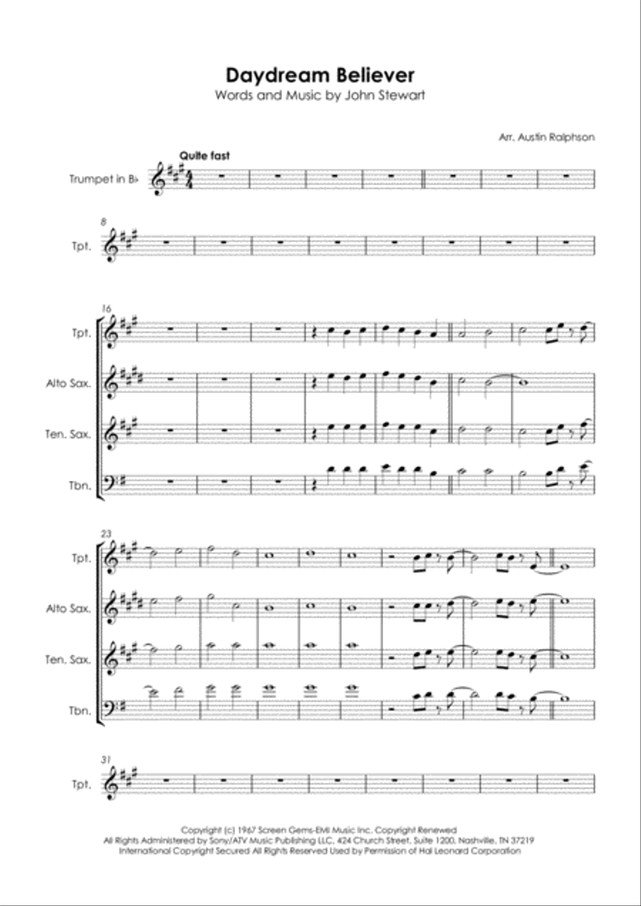 Daydream Believer Daydream Believer Tenor Saxophone scores gallery preview page 5