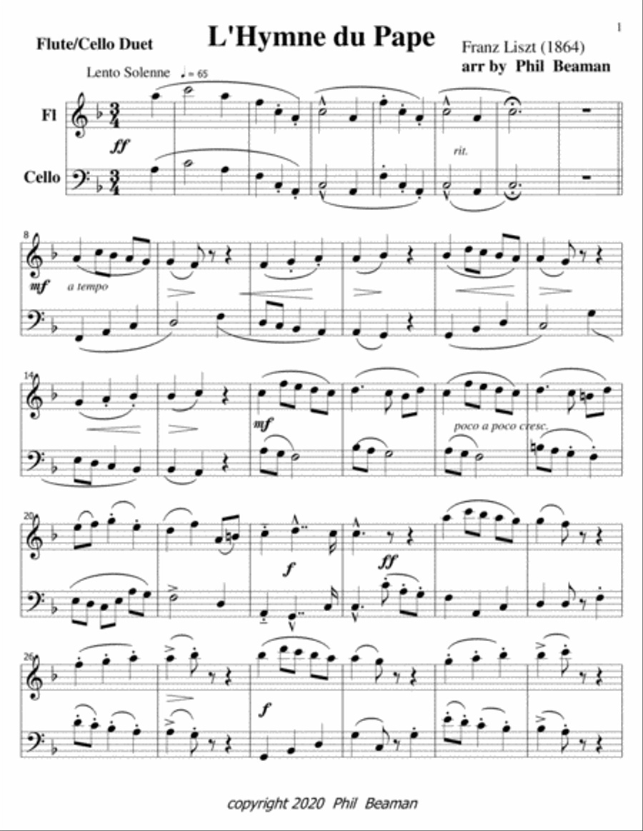 L'Hymne du Pape-Flute-Cello duet Flute scores gallery preview page 1
