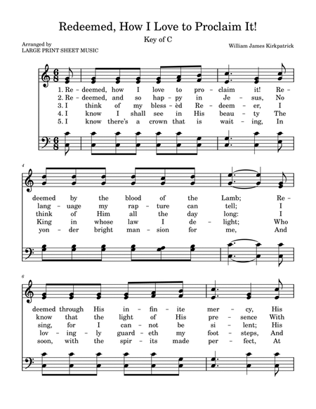 Redeemed, How I Love To Proclaim It! KEY of C Hymnbook Version image number null