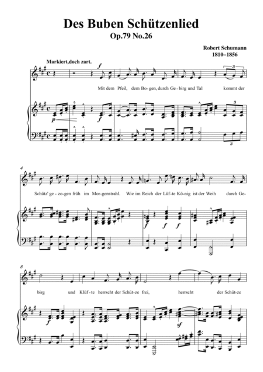 Schumann-Des Buben Schützenlied in A Major,Op.79,No.26 for Voice and Piano Voice Solo scores gallery preview page 2