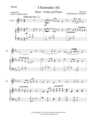 I SURRENDER ALL (Duet – Violin and Piano/Score and Parts)
