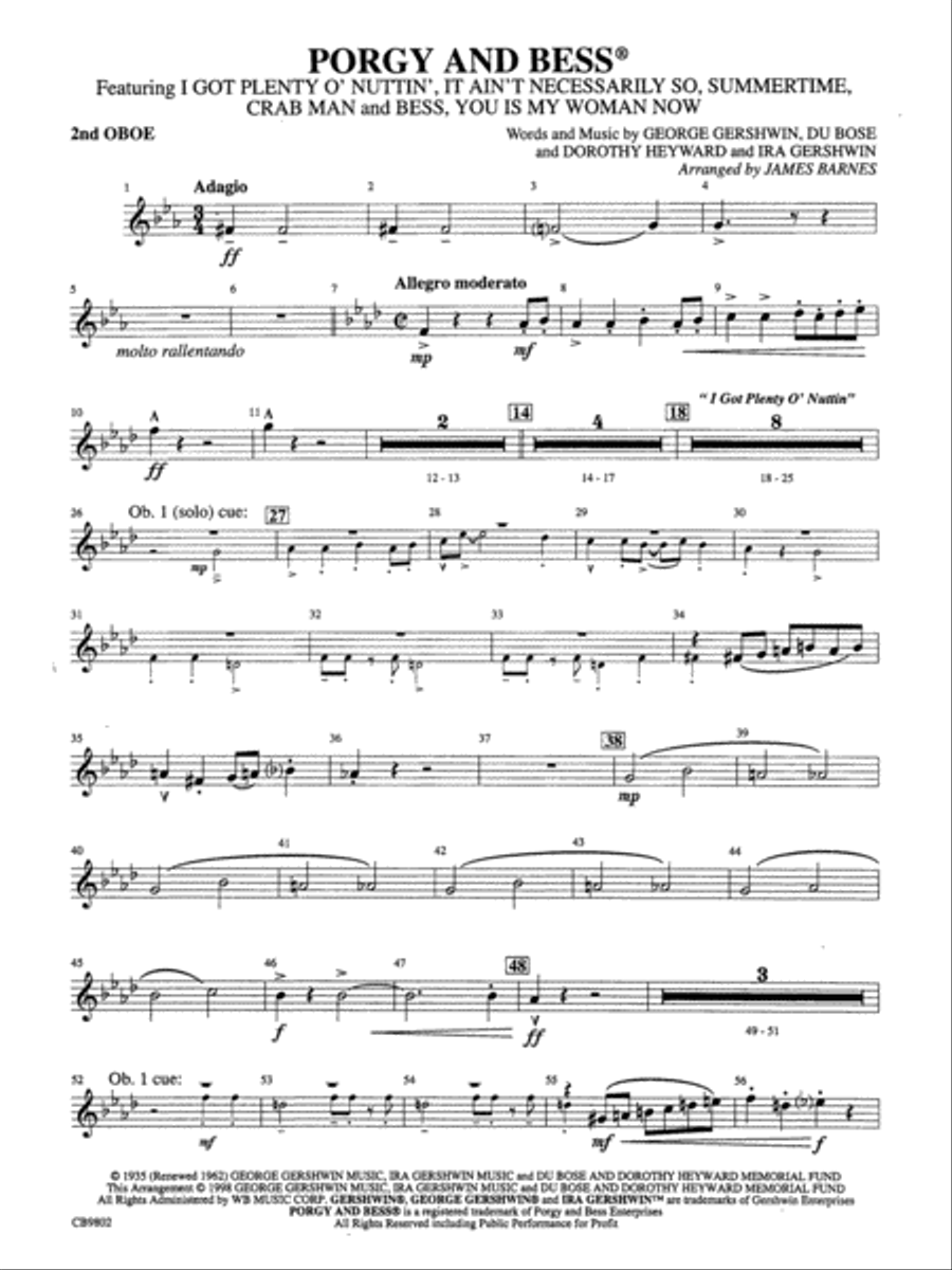 Porgy and Bess® (Medley): 2nd Oboe Concert Band scores gallery preview page 1