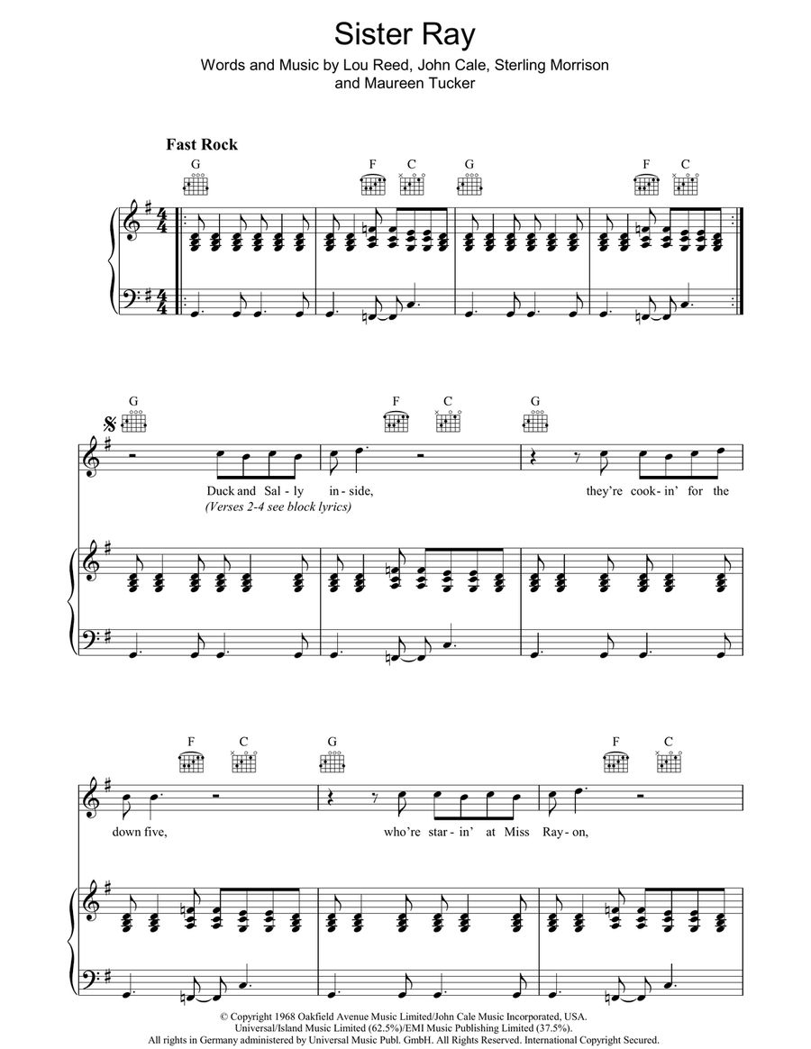 Sister Ray Piano, Vocal, Guitar scores gallery preview page 1