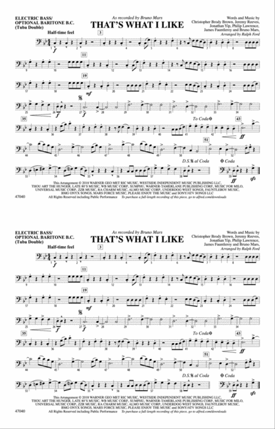 That's What I Like: Electric Bass Marching Band scores gallery preview page 1