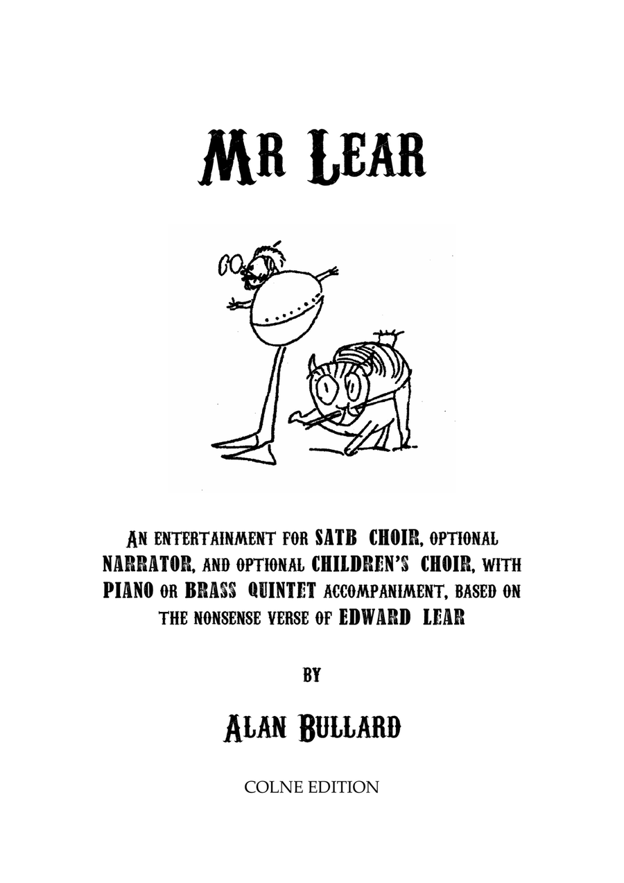 Mr Lear - an entertainment for Choir and Brass Quintet or Piano 4-Part scores gallery preview page 1
