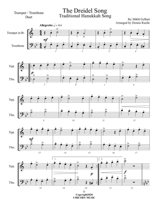 The Dreidel Song - Mixed Brass (Trumpet/Trombone) Duet - Advanced Intermediate