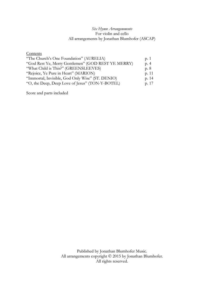 Six Hymn Arrangements for Violin and Cello String Duet scores gallery preview page 2