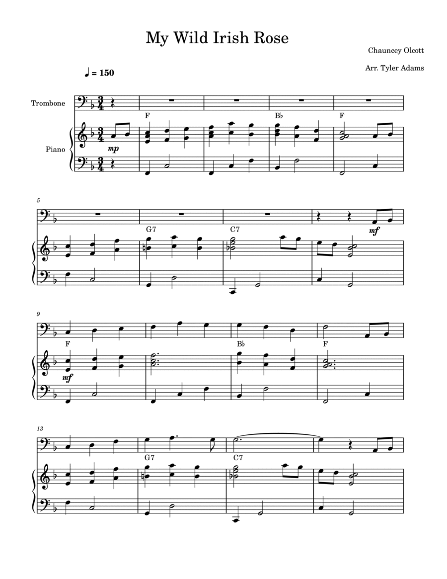 My Wild Irish Rose (Trombone and Piano) Piano scores gallery preview page 1