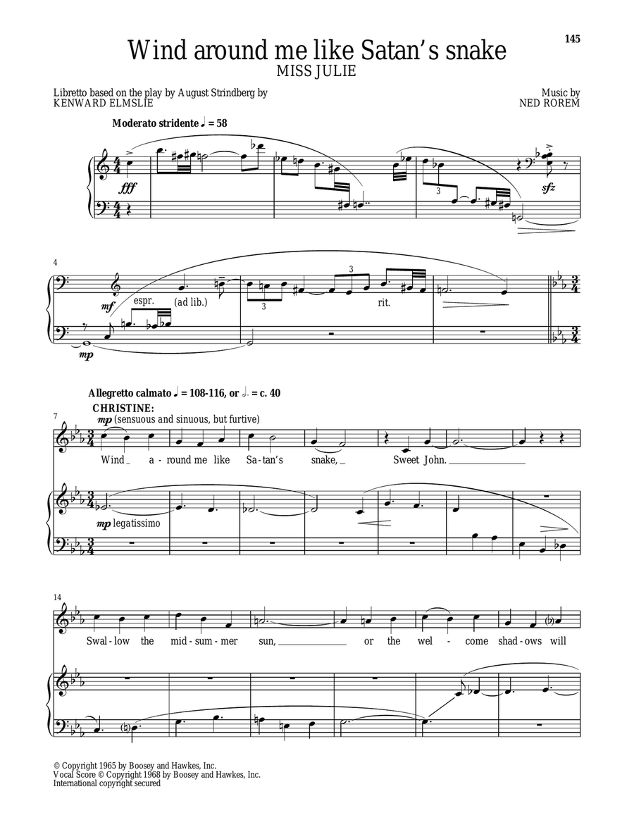 Wind around me like Satan's snake (from Miss Julie) Mezzo-Soprano Voice scores gallery preview page 1