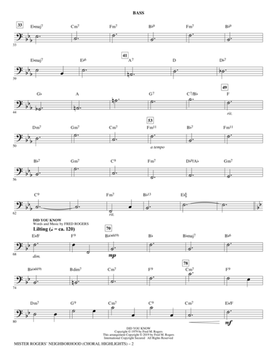 Mister Rogers' Neighborhood (Choral Highlights) (arr. Roger Emerson) - Bass