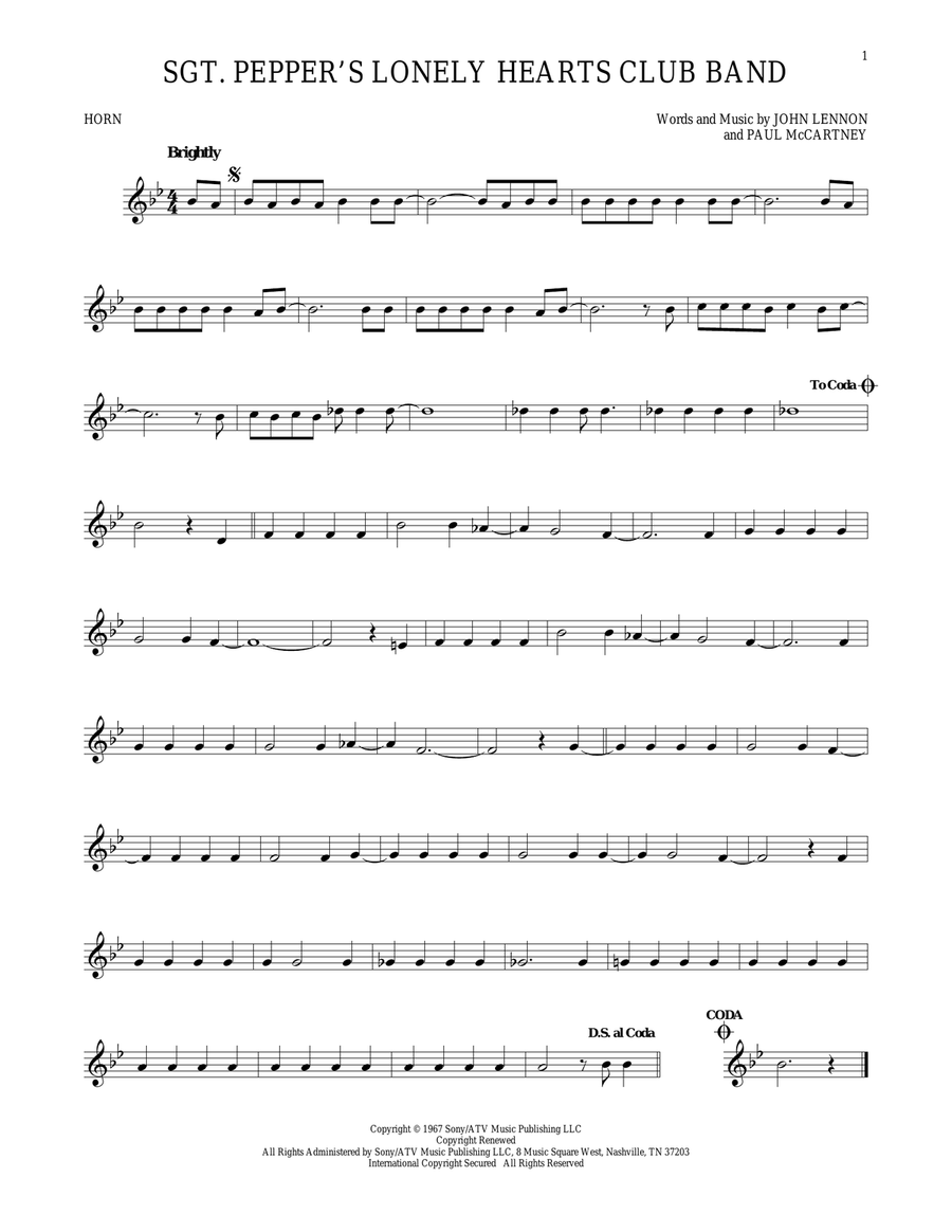Sgt. Pepper's Lonely Hearts Club Band Horn Solo scores gallery preview page 1