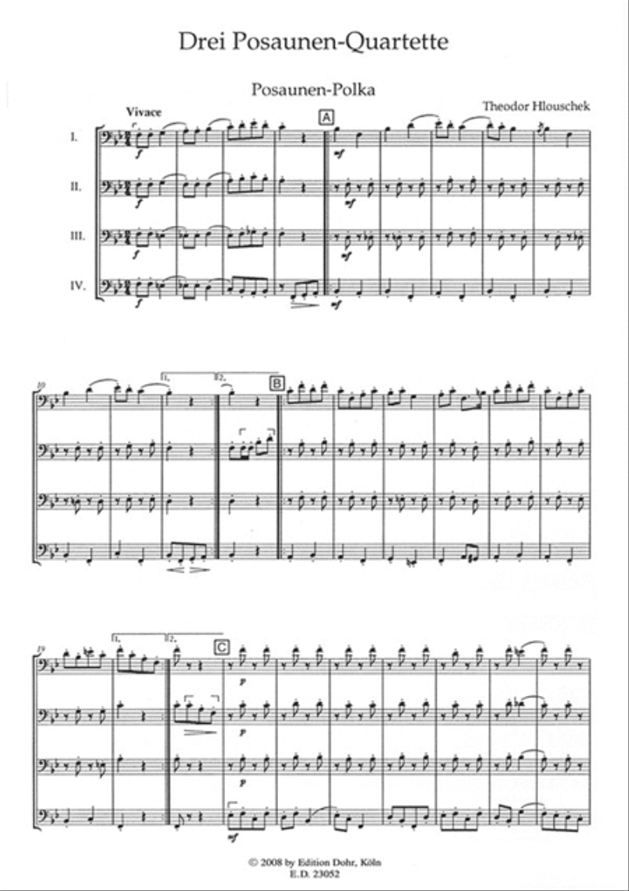 Polka - Marsch - Walzer für Posaunenquartett (oder drei Posaunen und Tuba) Trombone scores gallery preview page 2