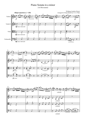 Mozart: Piano Sonata in A Minor K. 310 (Mov 1 Allegro maestoso) for String Quartet - Score and Parts