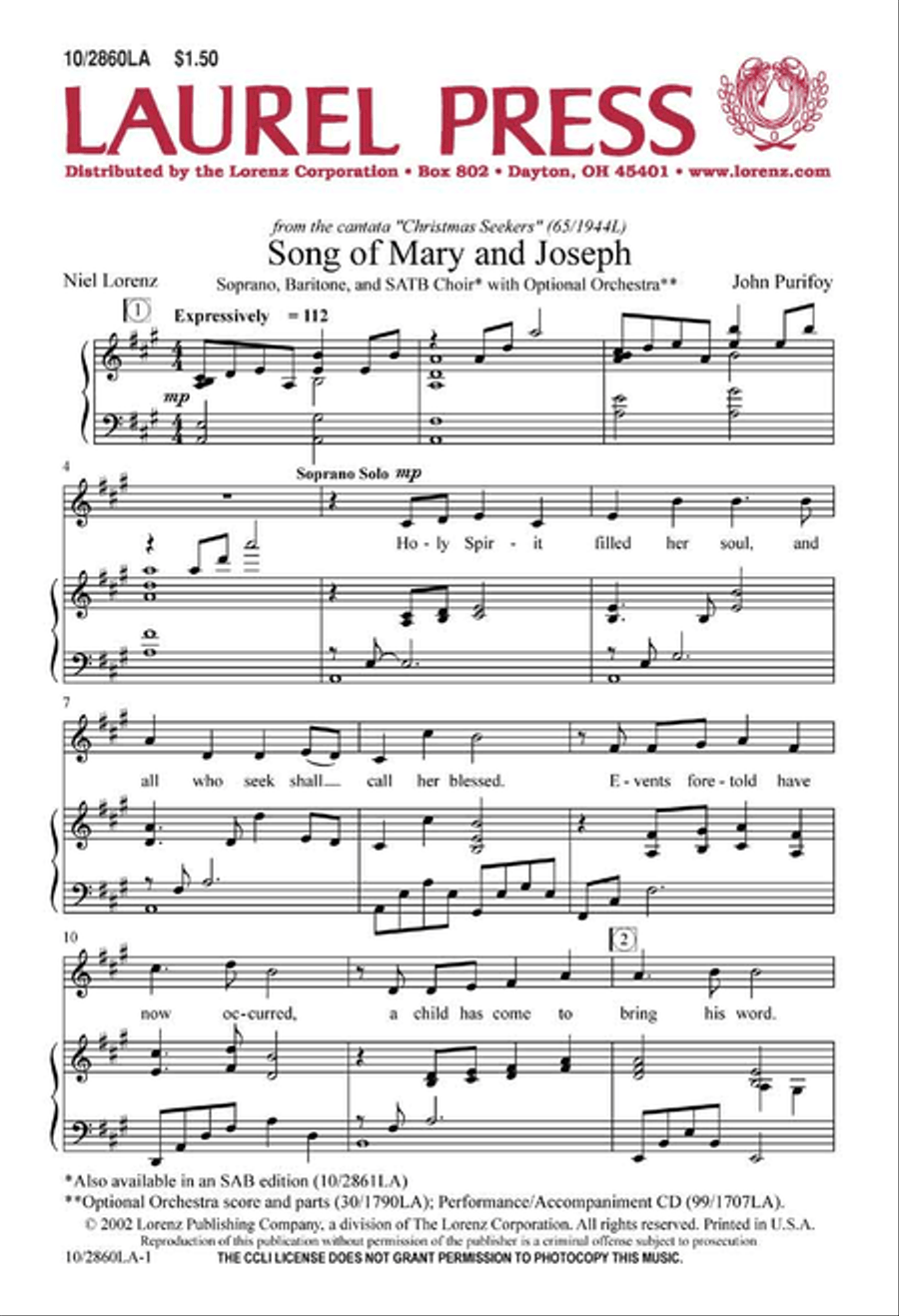 Song of Mary and Joseph Song of Mary and Joseph 4-Part scores gallery preview page 1