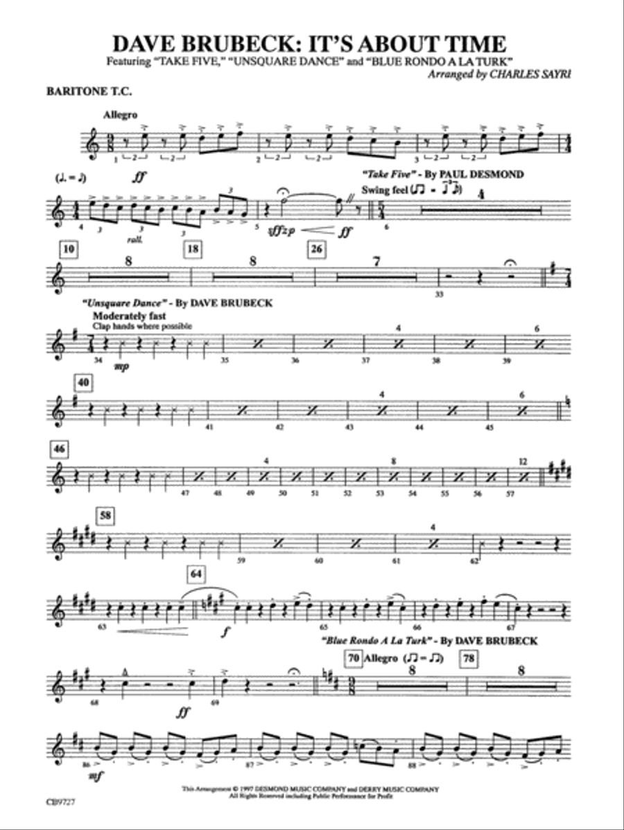 Dave Brubeck: It's About Time: Baritone T.C. Concert Band scores gallery preview page 1