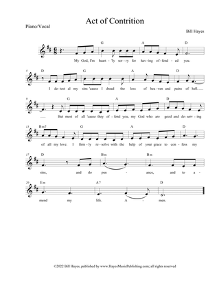 Act of Contrition - Combined Leadsheet, Piano/Vocal and Congregational Worship Aid versions