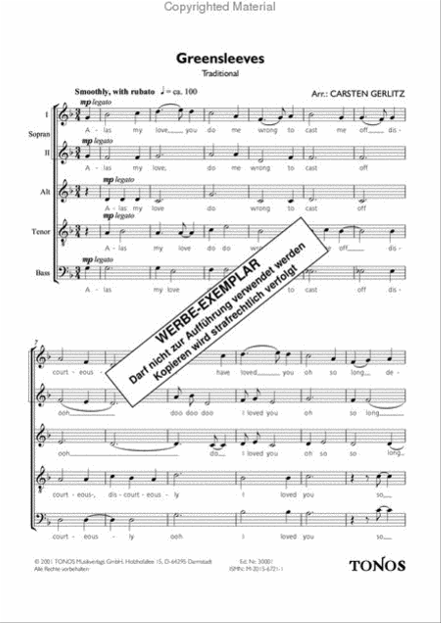 Greensleeves Greensleeves A Cappella scores gallery preview page 2