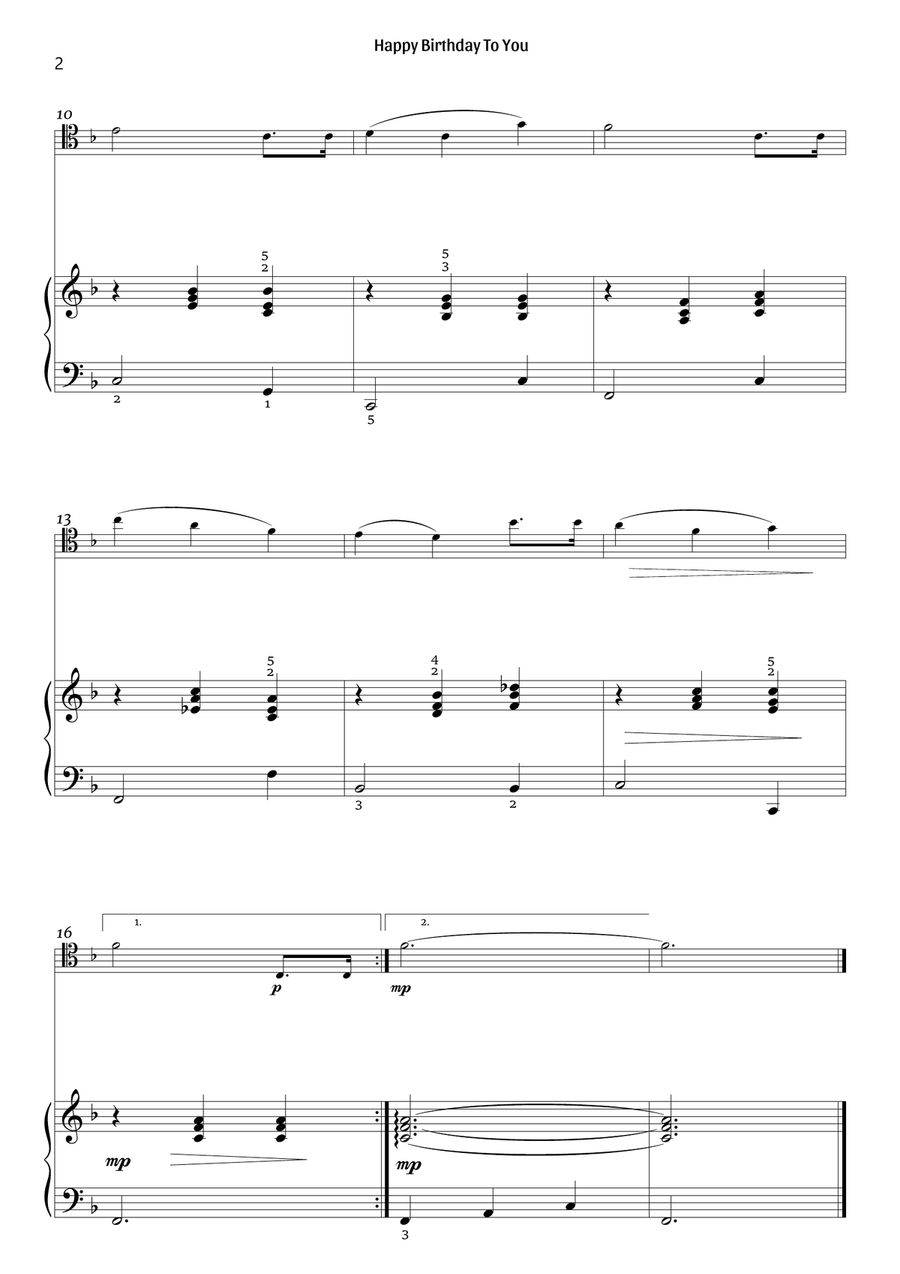Happy Birthday To You (cello and piano – clean with fingering) Piano scores gallery preview page 2