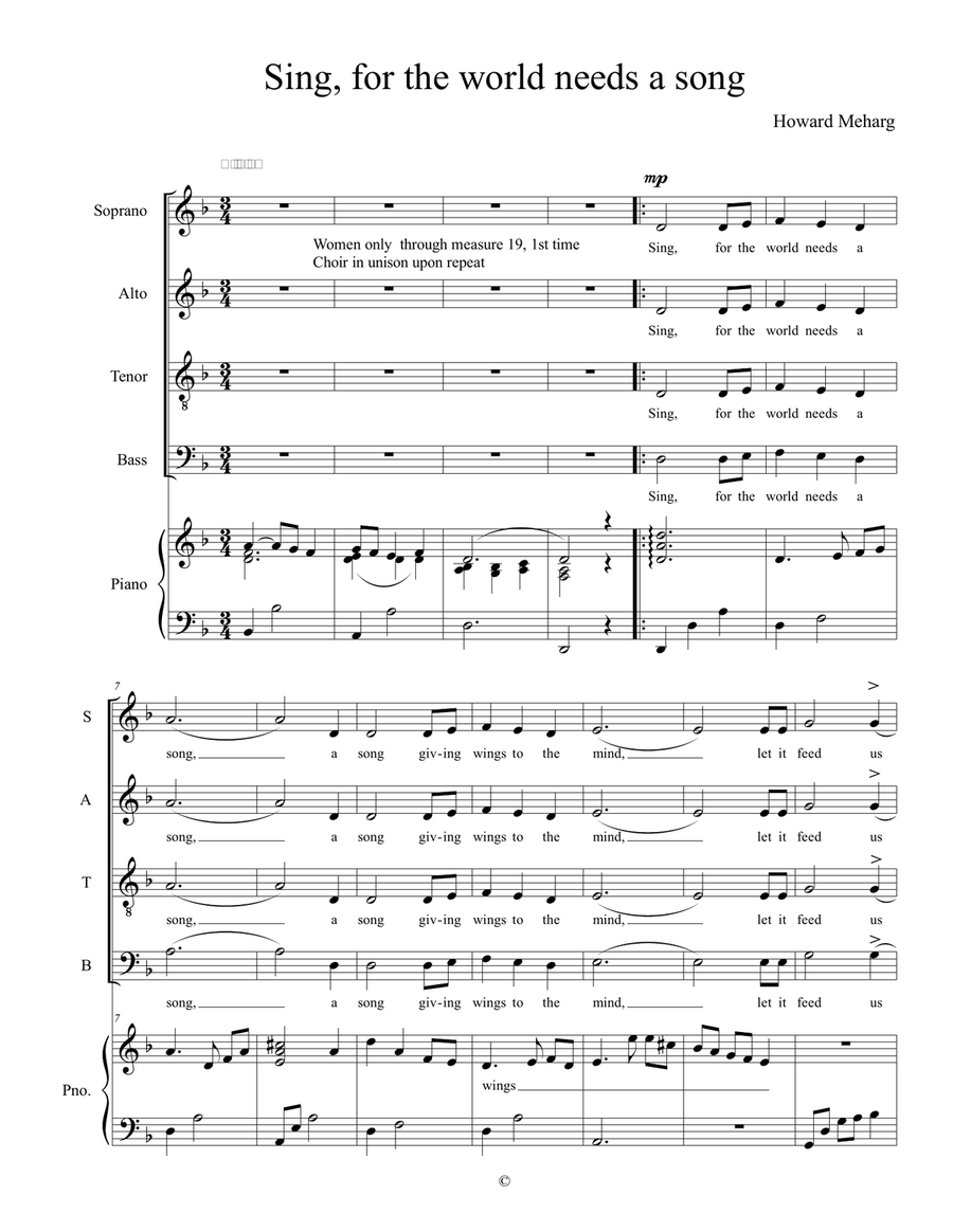Sing, for the world needs a song 4-Part scores gallery preview page 1