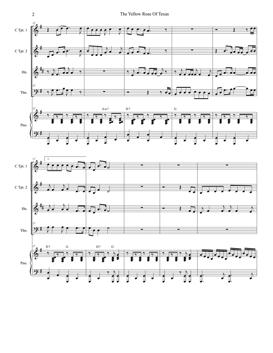 The Yellow Rose Of Texas (for Brass Quartet and Piano) The Yellow Rose Of Texas (for Brass Quartet and Piano) Brass Quartet scores gallery preview page 3