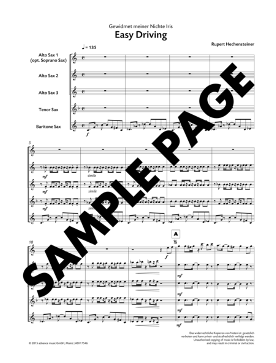 Easy Driving Easy Driving Saxophone Quintet scores gallery preview page 2