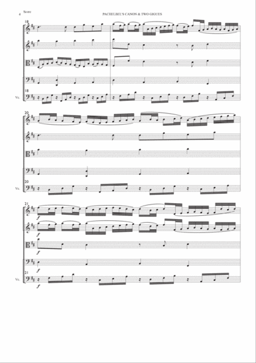 PACHELBEL'S CANON IN D WITH TWO GIGUES (for strings) String Orchestra scores gallery preview page 4