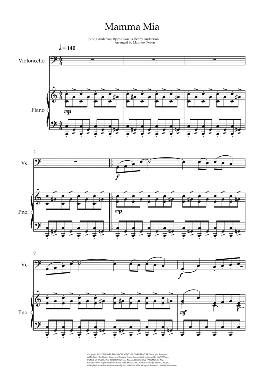 Mamma Mia Mamma Mia Piano scores gallery preview page 1