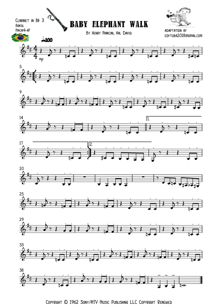 Baby Elephant Walk Woodwind Quartet scores gallery preview page 1
