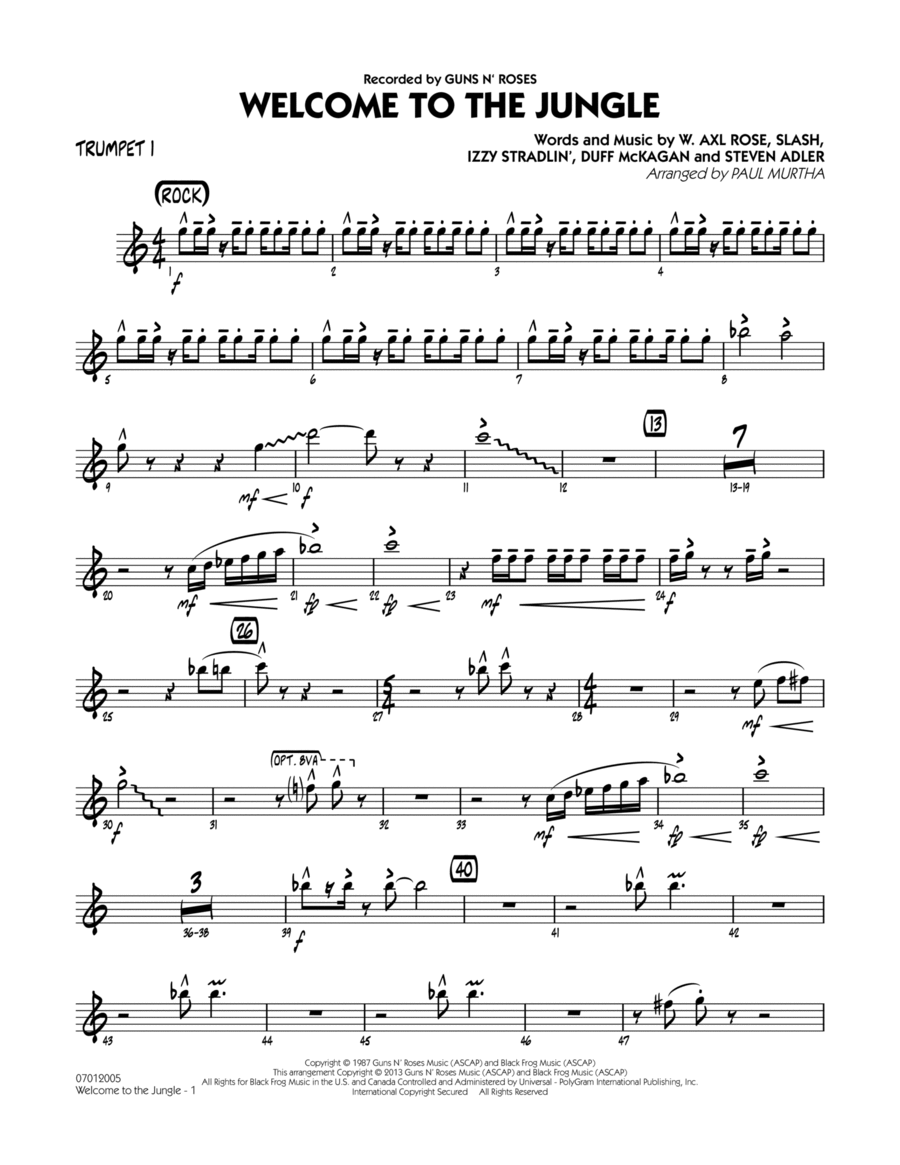 Welcome to the Jungle - Trumpet 1 Jazz Ensemble scores gallery preview page 1